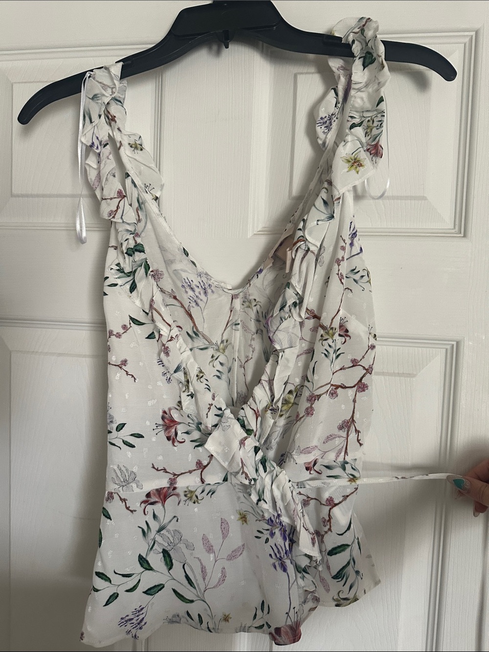 H&M White Floral Wrap Tank with Ruffle Trim